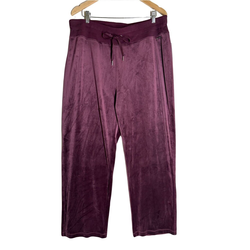NWT Calvin Klein Womens Velvet Velour Drawstring Wide Leg Pants Burgundy Size 1X